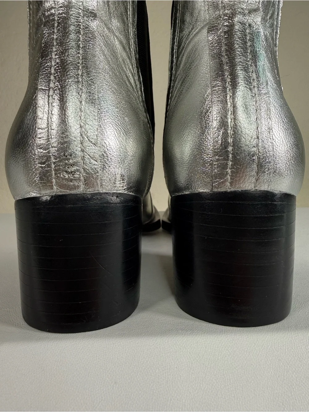 Rag & Bone Silver Metallic Block Heeled Chelsea Ankle Boots Booties Size 36.5